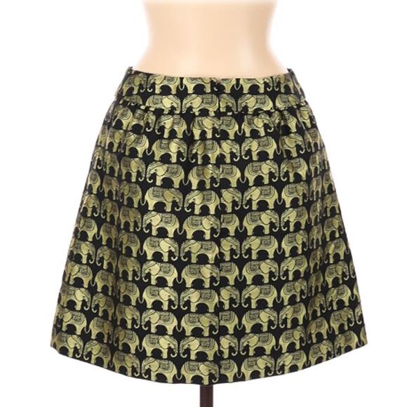 Crown & Ivy Elephant Skirt Black Gold 6 Petite - Picture 1 of 11